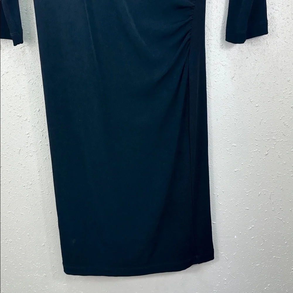 Chico's Travelers Rosemary Faux Wrap Dress Black 3/4 Sleeve Ruched Knit Sz 1/S - Picture 3 of 5
